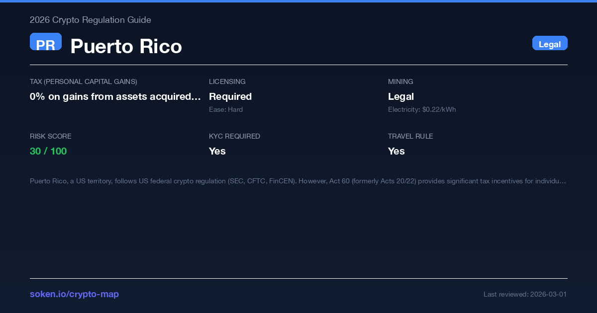 Puerto Rico — Crypto Regulation 2026 | Soken